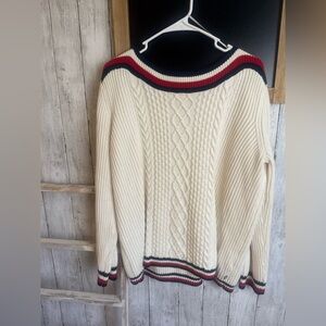 Vtg 90S WOMEN’S Tommy Hilfiger Cream Blue/Red Stripe Knit Vintage Sweater L